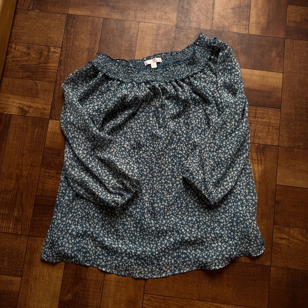 LC Lauren Conrad Teal Floral Top